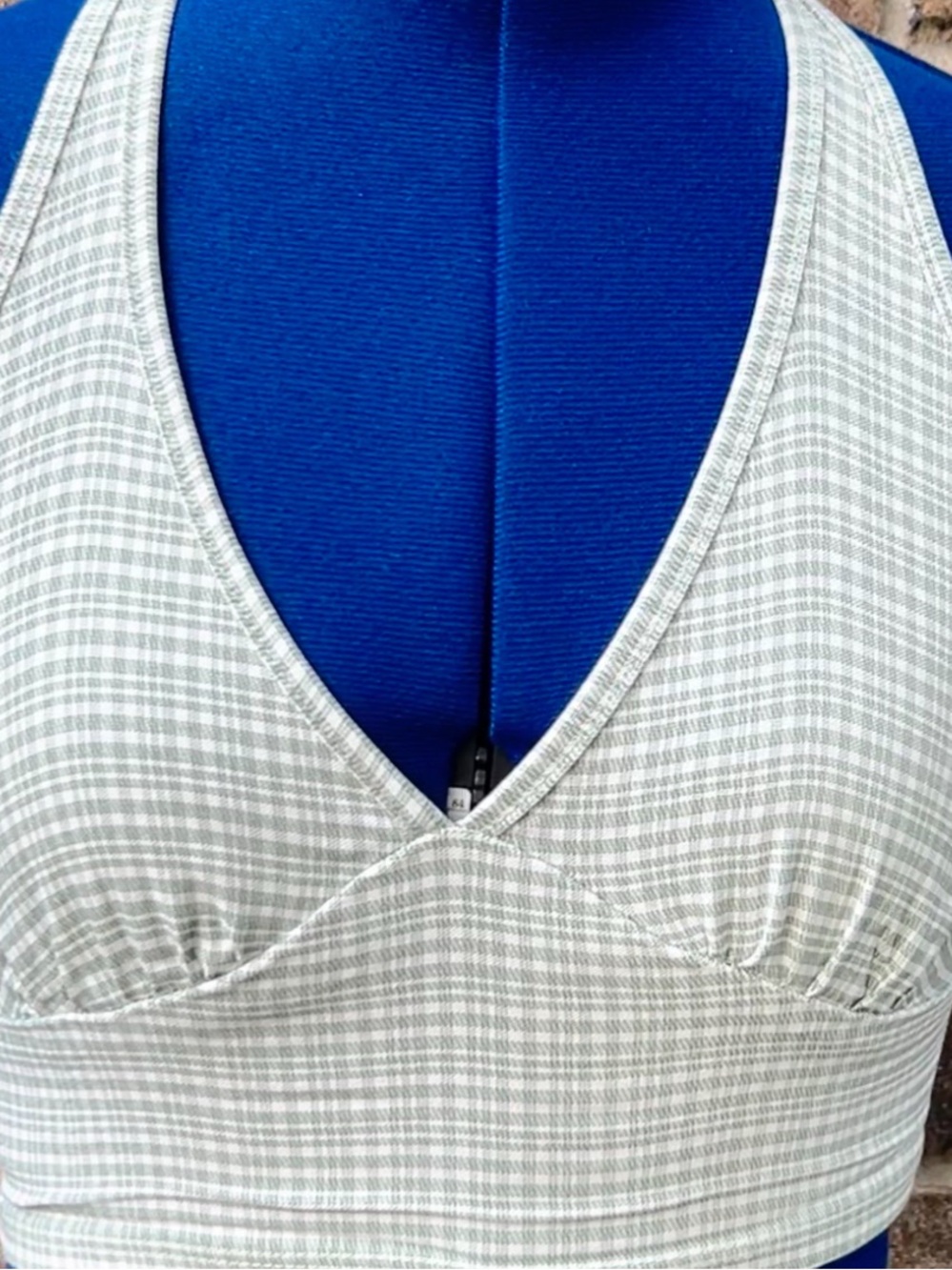 Altar'd State Halter Neck Adjustable Tie Light Green Gingham Bralette Top Sz XS